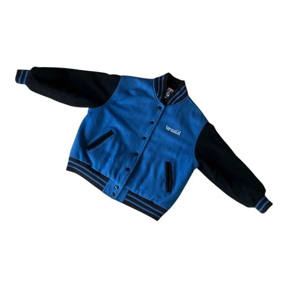 American Girl Gear Varsity Jacket Blue Black Wool Snap Bomber Sz S